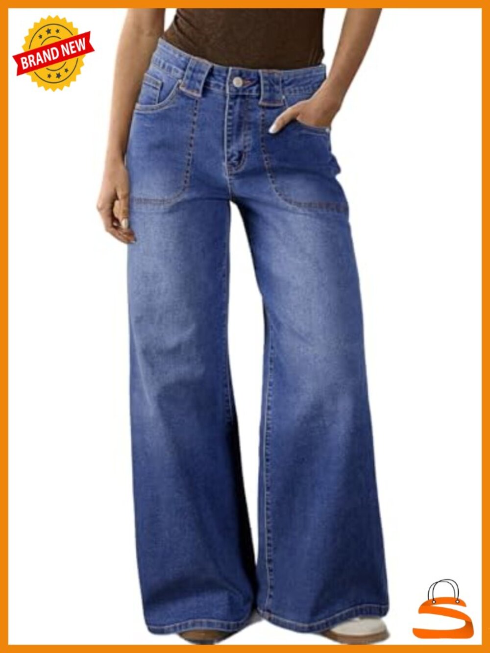 High Waisted Wide Leg Jeans with Front Patch Pockets